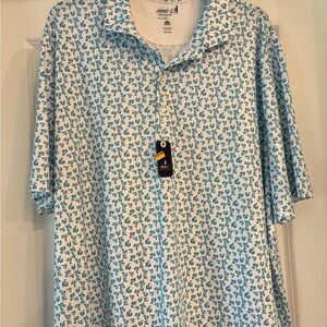 johnnie-O White and Blue Patterned Polo Shirt